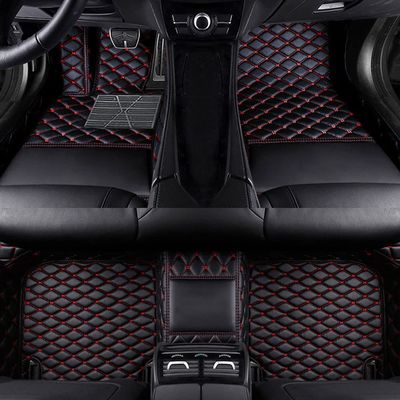 LonYogan Diamond Floor Mats Compatible with Ford Kuga 2013-2018 (Split Rear Seats), Leather Front & Rear Car Mats Carpet Heavy Duty Automotive Floor Mats All Weather Non-Slip Mats Black- Red