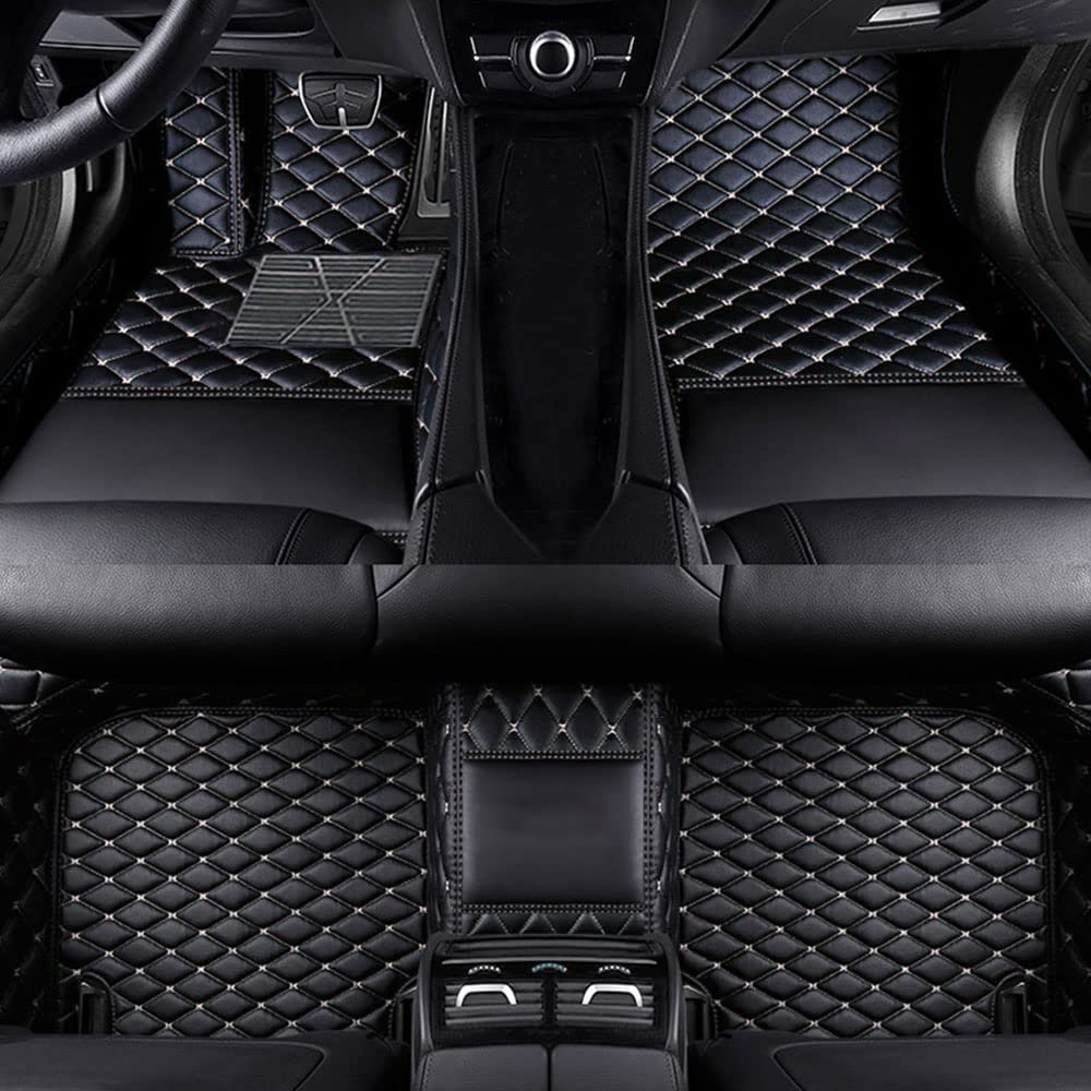 LonYogan Diamond Floor Mats Compatible with Honda CRV 2007-2011, Leather Front & Rear Car Mats Carpet Heavy Duty Automotive Floor Mats All Weather Non-Slip Mats Black- Beige