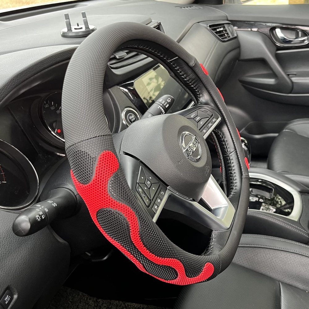 PINCTROT D Shaped Comfy Grip Steering Wheel Cover 14.5-15 Inch (Red)