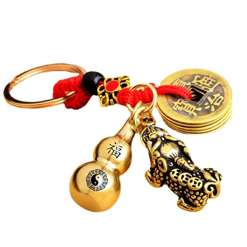 xiexuelian Vintage Pure Brass Pixiu Keychain Zodiac Brass Hollow Gourd Charm 1Pcs(-)