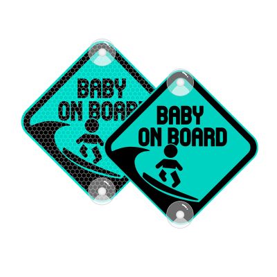 Vesvory Baby on Board Surf Sticker for Cars, Reflective PVC Car Decals with Suction Cups Double-Side Baby on Board Sign Reflective Baby Safety Warning Car Decal,4.72x4.72 in(Reflective Mint Green)
