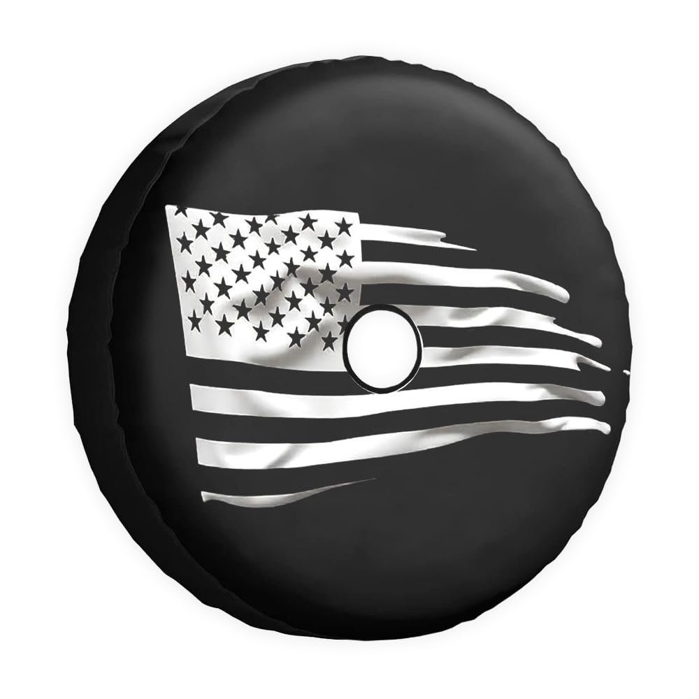 Cafetime Spare Tire Cover Distressed US Flag Wheel Tire Cover Torn Ripped USA Universal Fit for Trailer, RV, SUV Truck Camper Travel Wheel Protectors Covers 15 Inch with Backup Camera Hole