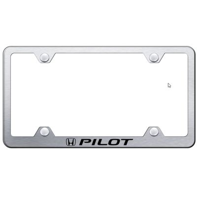 Au-TOMOTIVE GOLD Laser Etched Logo Stainless Steel Wide Body License Plate Frame for Honda Pilot (Brushed Chrome)