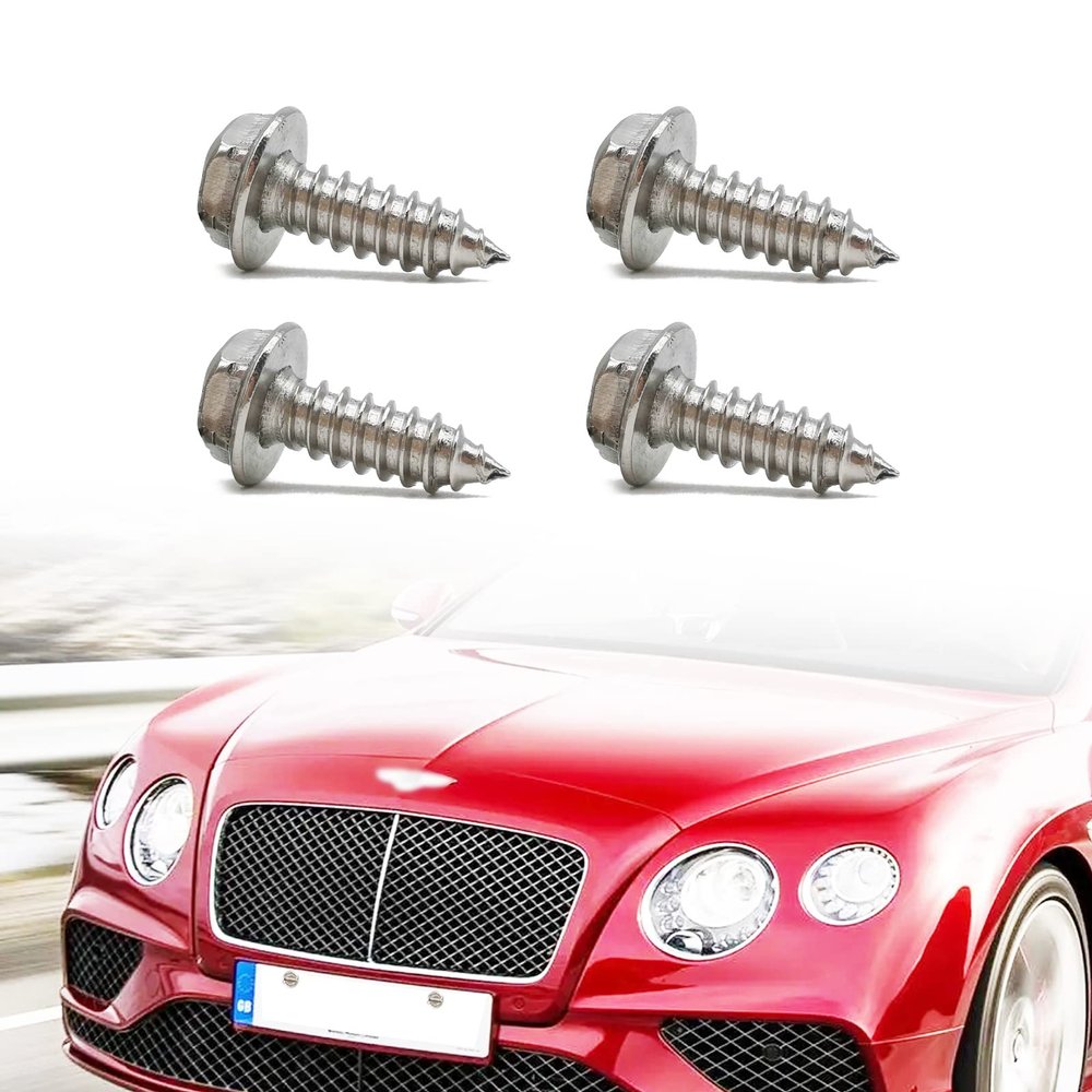 4pcs Black License Plate Screw Kit, Universal Stainless Steel Fasteners for License Plates, Frames, and Covers on Domestic Cars, Vans, SUVs - Rustproof, Self Tapping Mounting Bolts (Stainless Steel)