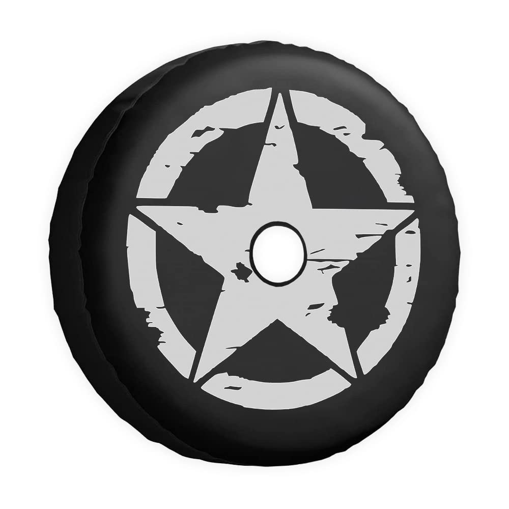 Cafetime Spare Tire Cover Star Wheel Tire Cover Universal Fit for Trailer RV SUV Truck Camper Travel Wheel Protectors Covers 16 Inch with Backup Camera Hole