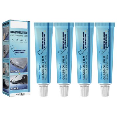 ihreesy 4PCS Car Glass Oil Film Remover,Universal Glass Stripper Water Spot Remover Windows Glass Oil Film Removing Paste Long-term Protection Windshield Oil Film Cleaner with Towels,Sponge