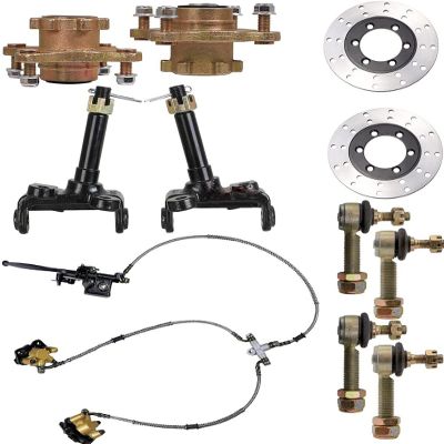 91.SCS 4 Lug Front Wheel Hub Steering Spindle Brake Caliper Tie Rod ATV Go Kart