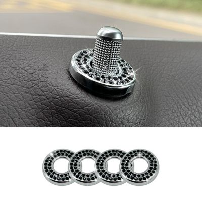 BEYPOVK 4 Pack Bling Car Inner Door Lock Covers, Rhinestones Pull Rod Bolt Stickers, Automotive Interior Car Door Lock Pin Caps for C Class C200L GLC260 C260L (Black)