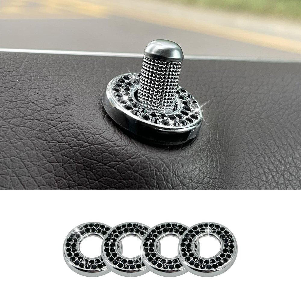 BEYPOVK 4 Pack Bling Car Inner Door Lock Covers, Rhinestones Pull Rod Bolt Stickers, Automotive Interior Car Door Lock Pin Caps for C Class C200L GLC260 C260L (Black)