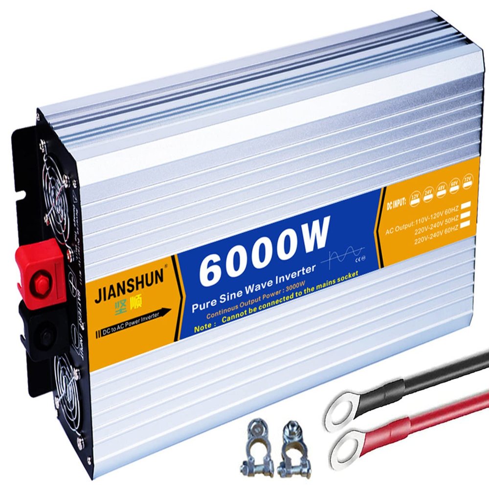 Pure Sine Wave Power Inverter 12V/24V DC to 110V/220V AC Converter 3000W 4000W 5000W 6000W 8000W Intelligent Safe Protections with LCD Display, AC Outlets , for Home RV Solar System ,6000W-12Vto110V