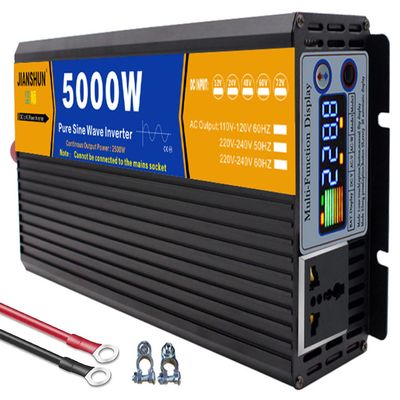Pure Sine Wave Power Inverter 12V/24V DC to 110V/220V AC Converter 3000W 4000W 5000W 6000W 8000W Intelligent Safe Protections with LCD Display, AC Outlets , for Home RV Solar System ,5000W-12Vto220V