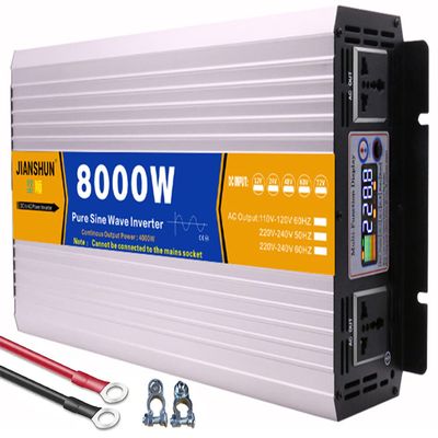 Pure Sine Wave Power Inverter 12V/24V DC to 110V/220V AC Converter 3000W 4000W 5000W 6000W 8000W Intelligent Safe Protections with LCD Display, AC Outlets , for Home RV Solar System ,8000W-24vto110V