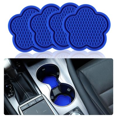 GaRhomxy Car Cup Holder Coaster, Universal Non-Slip Recessed Flower Shaped Cup Holders, Cute Car Accessories Interior for Women and Man Interior Sets 4 Pack (Blue)