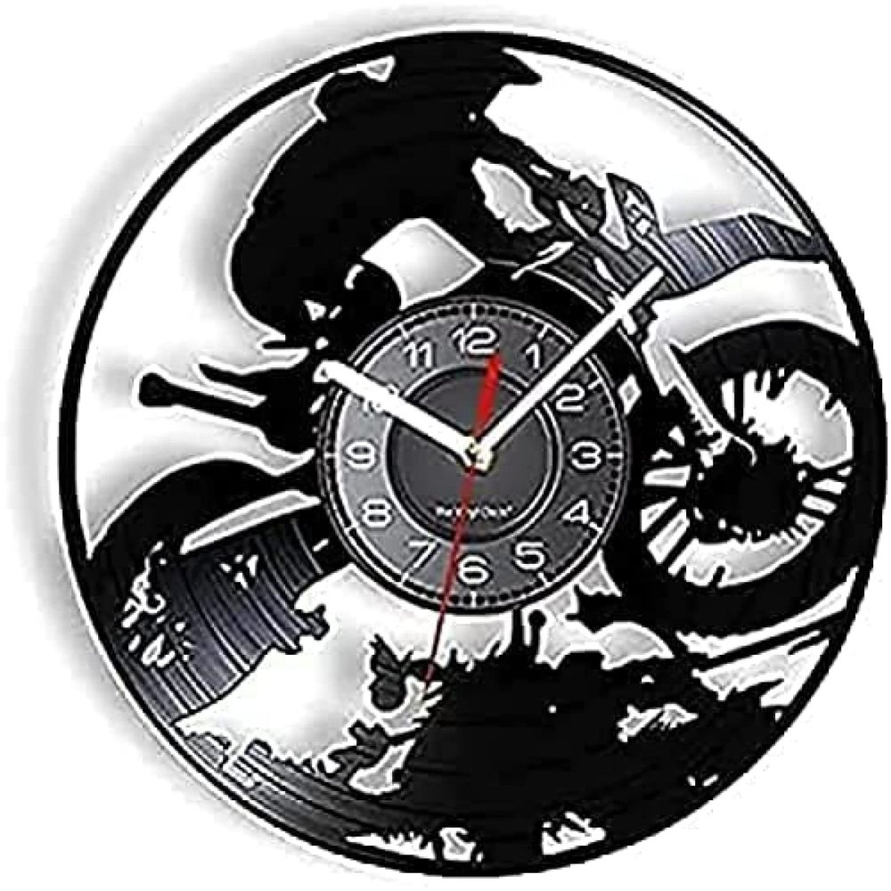 Bedroom Motorcycle Wall Clock Vinyl Record Motorbike Car Bike Riding Vinyl Record Night Light Clock for 12" (30cm)