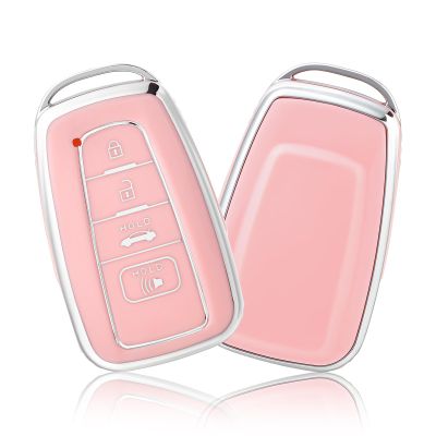 OFFCURVE for Toyota Key Fob Cover Premium Soft TPU Car Key Case Key Holder Fit for 2018-2022 Toyota RAV4 Camry Corolla Avalon C-HR Prius GT86 Highlander Car Smart Key Accessories, Pink