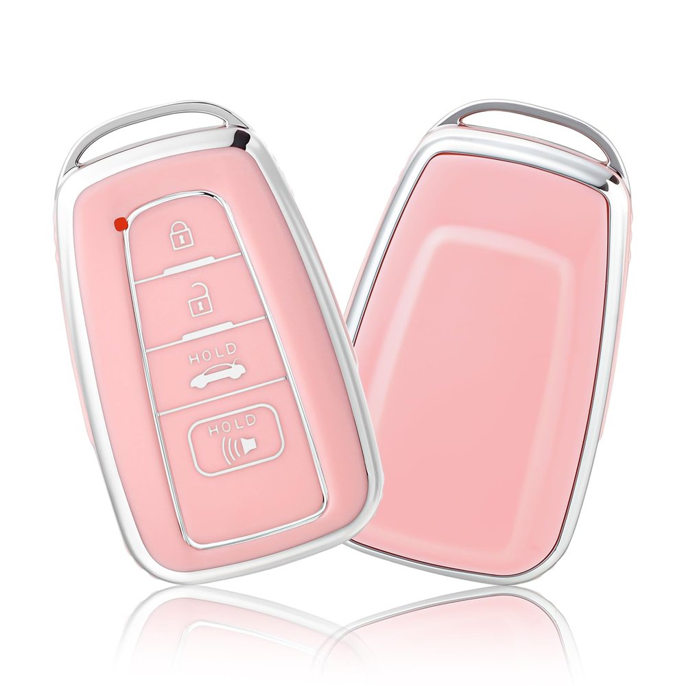 OFFCURVE for Toyota Key Fob Cover Premium Soft TPU Car Key Case Key Holder Fit for 2018-2022 Toyota RAV4 Camry Corolla Avalon C-HR Prius GT86 Highlander Car Smart Key Accessories, Pink