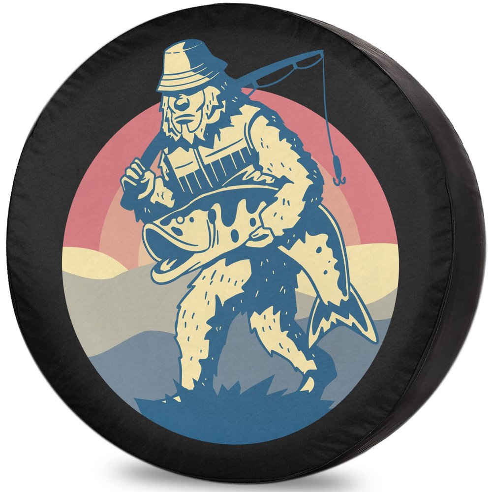 RV Spare Tire Cover Big Foot Fishing Waterproof DustProof Universal for Trailer SUV Van Camp Travel Trailer 12" 13" 14" 15" 16" 17 Inch Wheel