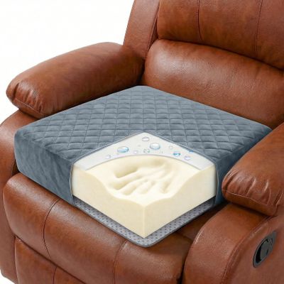 COMFORTANZA Medium-Soft 20x20x5 Memory Foam Recliner Chair Seat Cushion for Long Sitting - Armchair Pad with Washable Velvety Cover with Waterproof Layer & Non-Slip Base for Seniors & Elderly - Gray