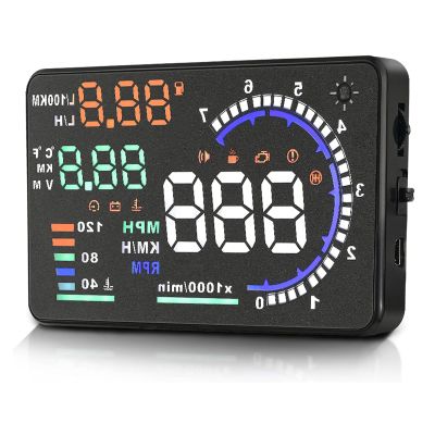 SYH&AQYE A8 5.5 OBD II Car HUD Display, Car HUD Head up Display, Display Km/h, MPH, Water Temperature, Battery Voltage, Multi Color Windshield Screen Projector for Most Cars