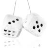 Pair 3 White with Black Dots Mirror Fuzzy Plush Dice, White and Black Soft Plush Car Decorative Hanging Ornament view 1