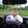 Pair 3 White with Black Dots Mirror Fuzzy Plush Dice, White and Black Soft Plush Car Decorative Hanging Ornament view 2
