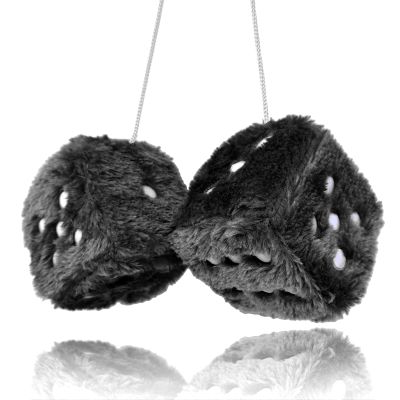 Pair 3 Black with White Dots Mirror Fuzzy Plush Dice, Black and White Soft Plush Car Decorative Hanging Ornament