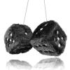 Pair 3 Black with White Dots Mirror Fuzzy Plush Dice, Black and White Soft Plush Car Decorative Hanging Ornament view 1