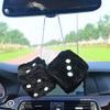Pair 3 Black with White Dots Mirror Fuzzy Plush Dice, Black and White Soft Plush Car Decorative Hanging Ornament view 3