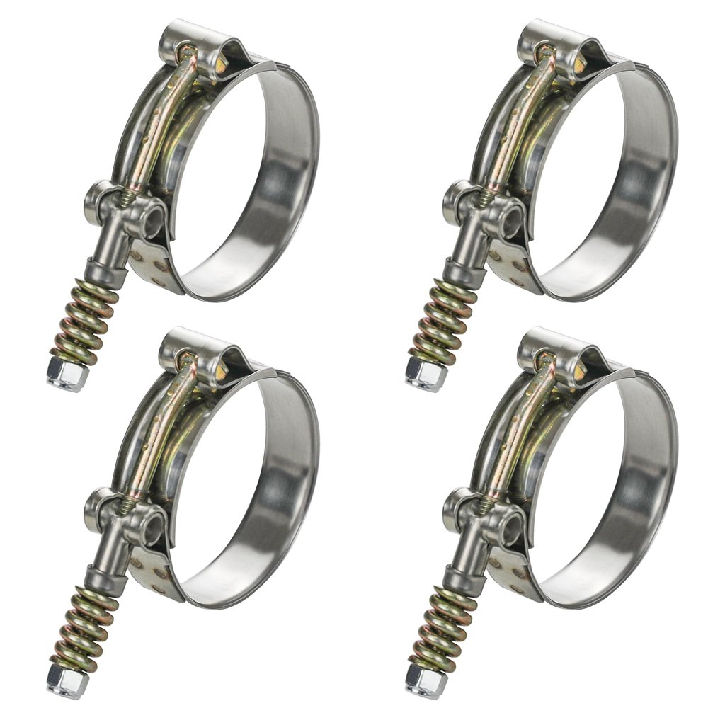 WYSIWYKA 4 Pack T-Bolt Hose Clamps, Stainless Steel Hose Clamp with Reinforcement Spring for Pipe, Turbo Intake Intercooler Clamp Working Range 2.24"-2.55"57-65mm