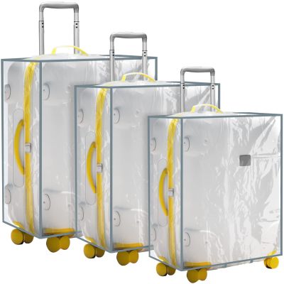 Sadnyy 3 Pieces Clear Luggage Cover PVC Suitcase Luggage Protector for 20" 24" 28" Luggage Waterproof Cover(Gray Border,Left Opening Style)