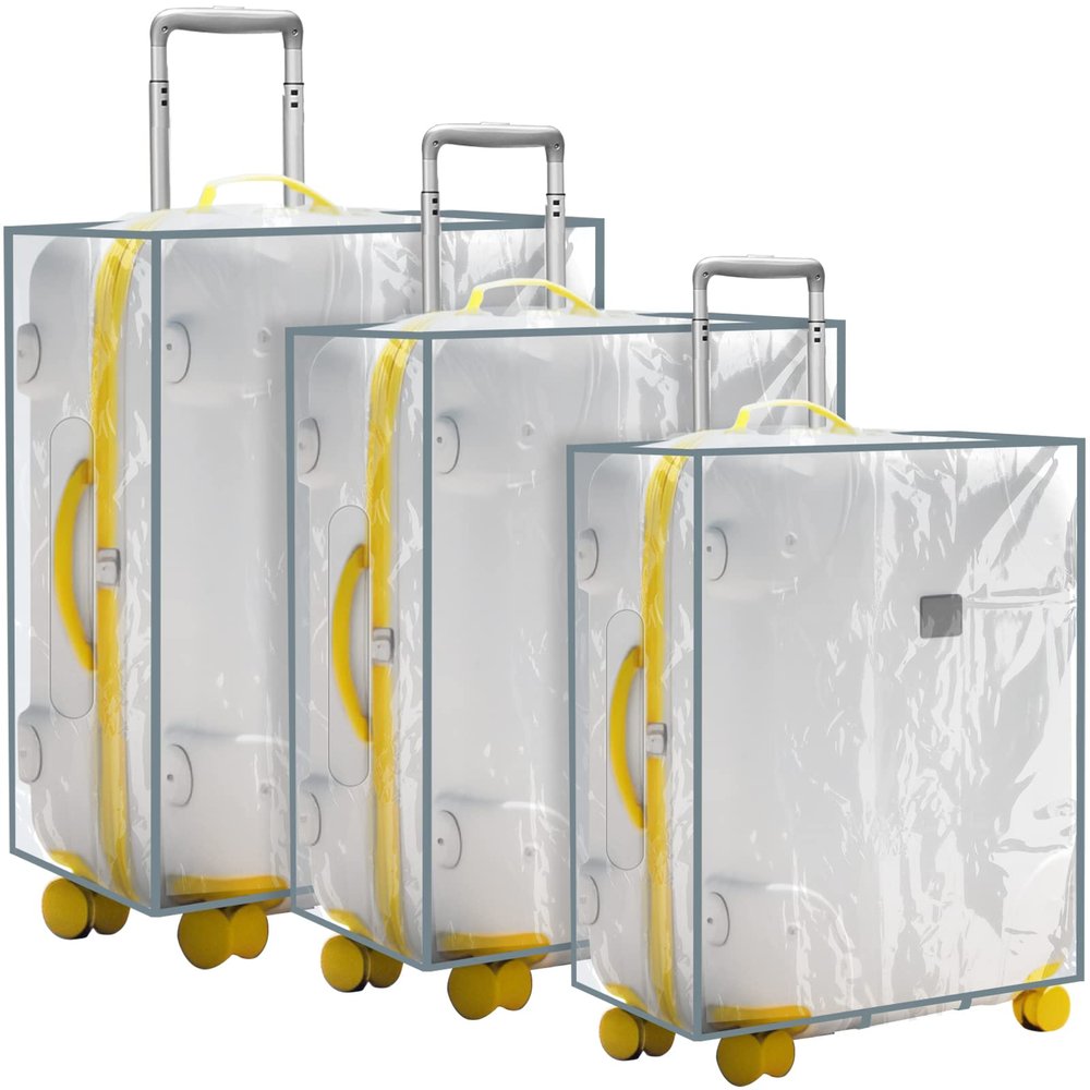 Sadnyy 3 Pieces Clear Luggage Cover PVC Suitcase Luggage Protector for 20" 24" 28" Luggage Waterproof Cover(Gray Border,Left Opening Style)