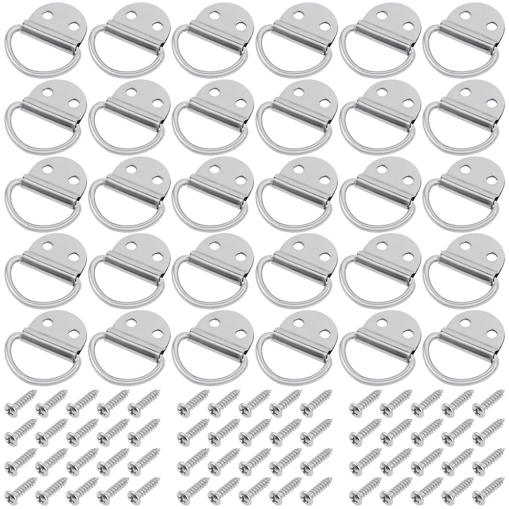 PALOZO 30 Pack Small Steel D-Ring Tie Downs Anchor Lashing Ring, Silver