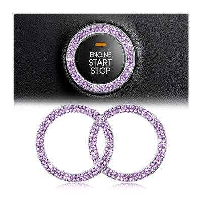 AUKEPO Car Bling Crystal Rhinestone Engine Start Ring Decals, 2 Pack Car Push Start Button Cover/Sticker, Key Ignition Knob Bling Ring, Sparkling Car Interior Accessories(Double Light Purple)