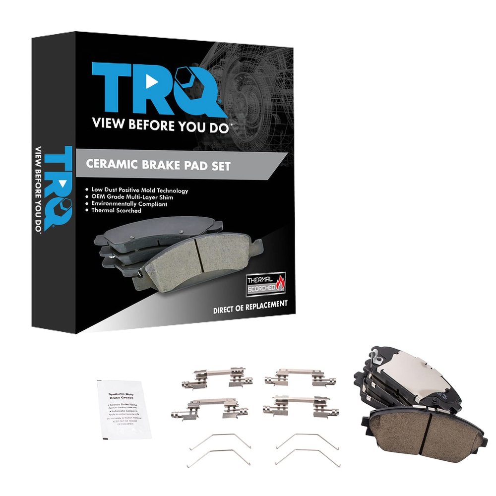TRQ Front Brake Pads Ceramic Hardware Wear Sensor