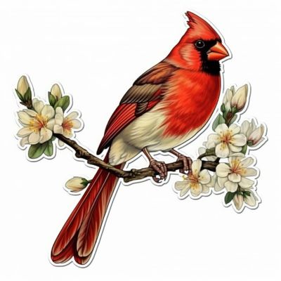 Yoonek Graphics North Carolina Northern Cardinal Bird Dogwood Flower Vinyl Decal Sticker for Car, Laptop, Tumbler, More. #009013-8