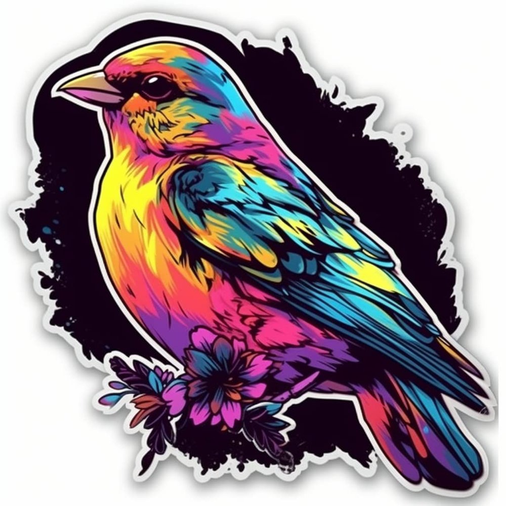Yoonek Graphics New Jersey Eastern Goldfinch Bird Violet Flower Vinyl Decal Sticker for Car, Laptop, Tumbler, More. #008912-4"