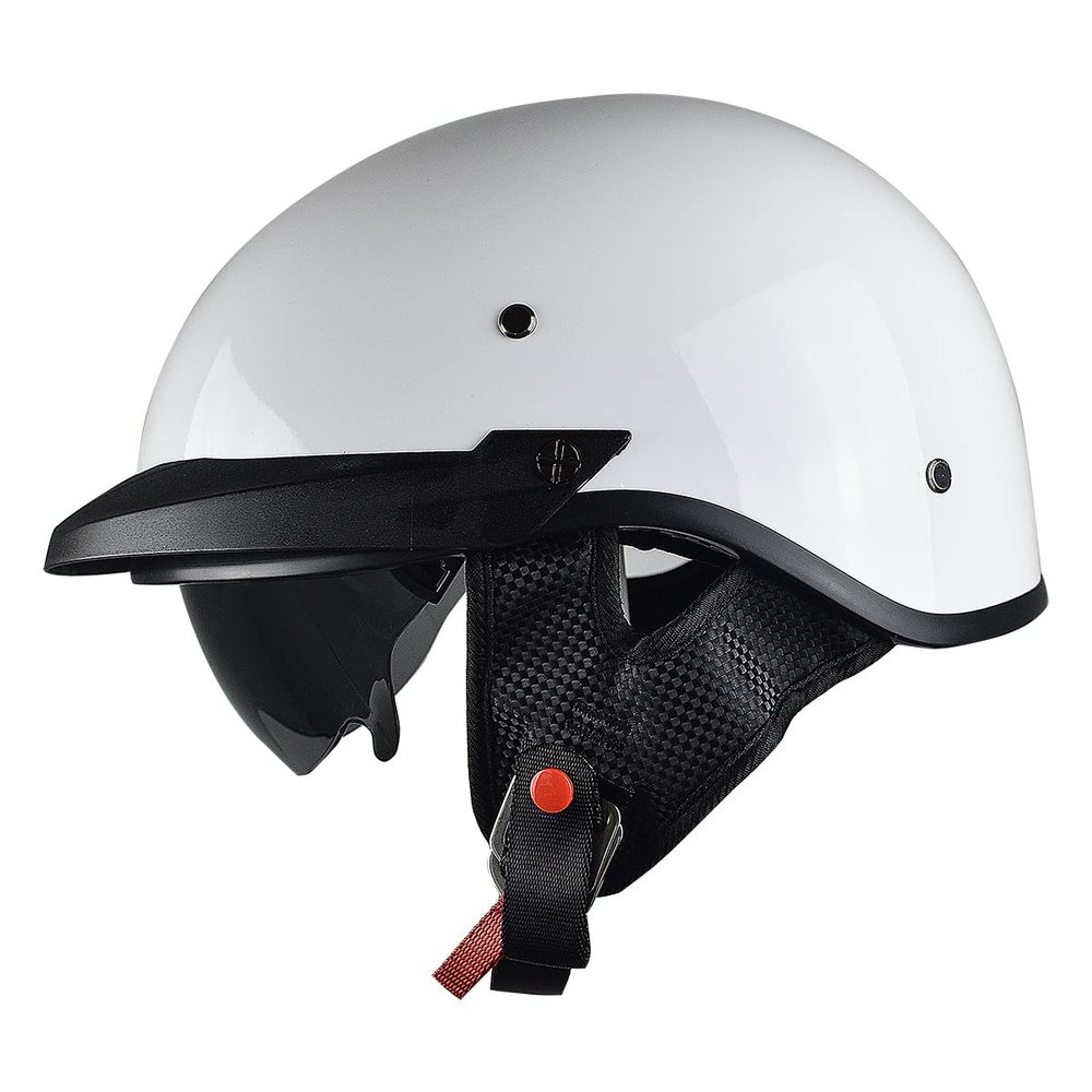 Motorcycle Half Helmet with Sun Visor Motorcycle Helmets for Men Women Helmet for Adult Scooter ATV Cruiser DOT Approved (White, Medium)