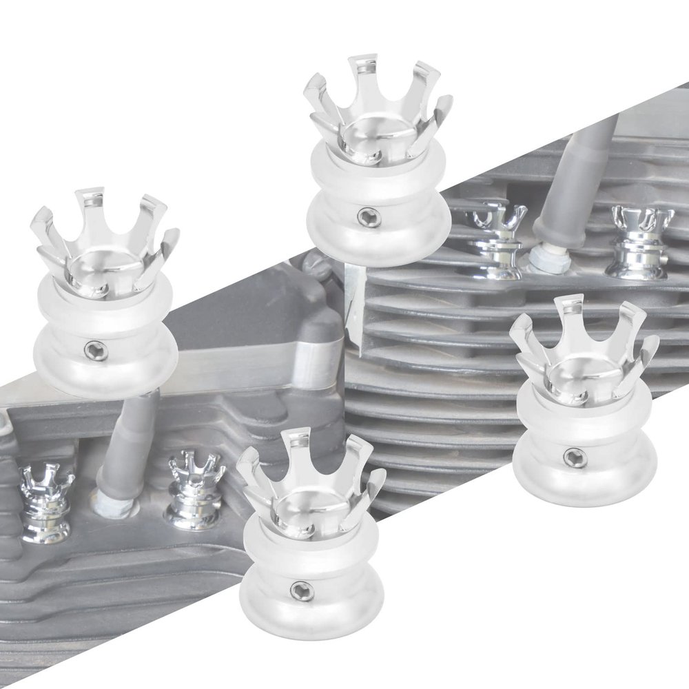 HCmotorku Motorcycle Head Bolt Covers Spark Plug Caps King Crown Fit For Harley Sportster XL883 Dyna Softail Tiwn Cam Big Twin Evolution 1340 Chrome 4PCS
