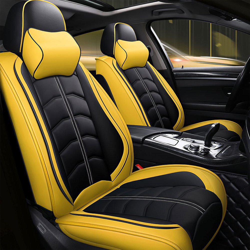 JARMAY Car Seat Cover for 2 Seats Porsche Cayenne 2004-2025, Durable Wear Resistant Waterproof Seat Cover, Breathable Premium Leather Vehicle Interior Accessories.(Luxury 2 Seats,Black Yellow)