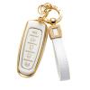 CACARLIKE for Ford Key Fob Cover with Leather Lanyard, Car Key Fob Case Compatible with Ford CMAX Edge Escape Expedition Explorer Flex Focus Taurus Lincoln Smart Key Protector Holder view 1