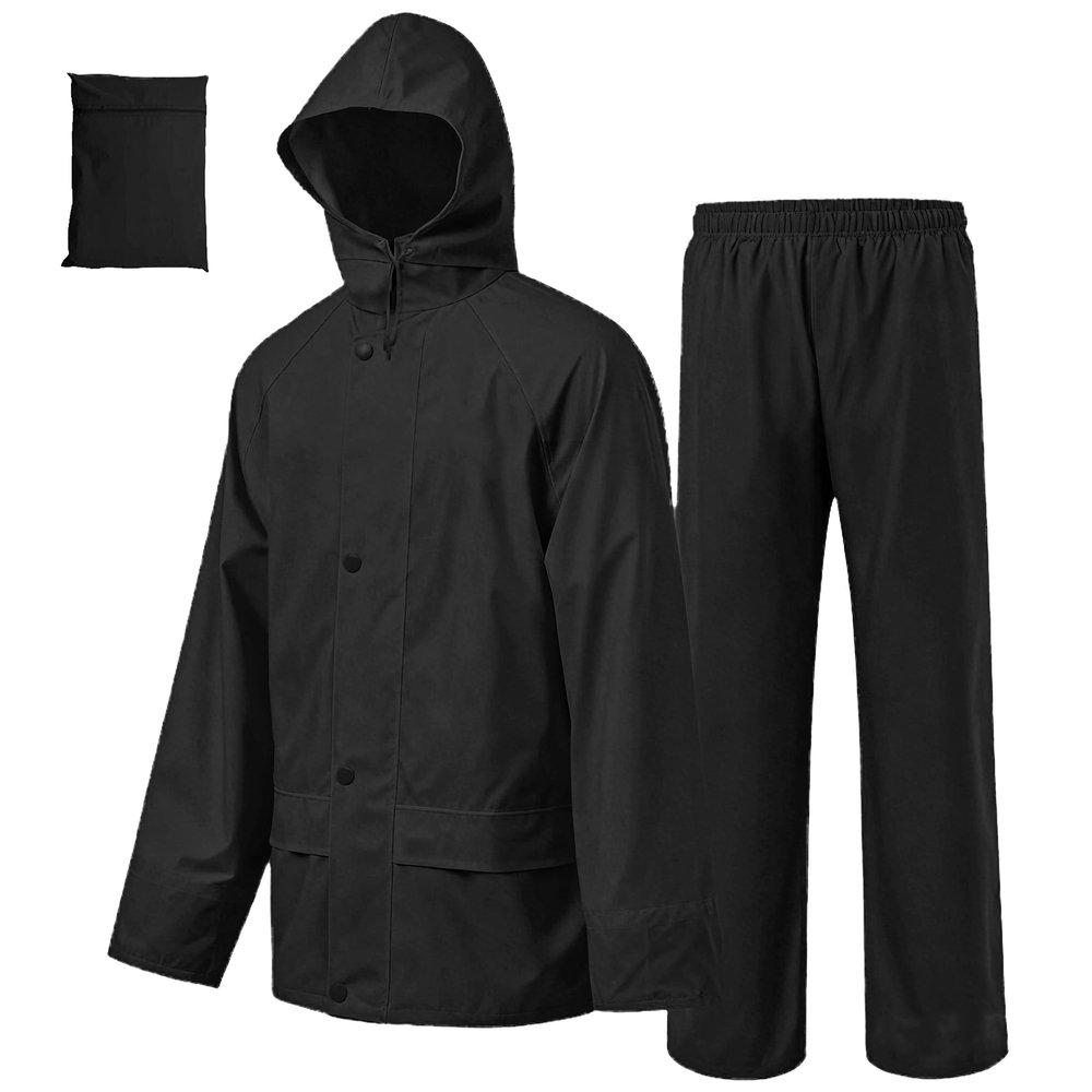 Rizzon Rain Suit Jacket/Trouser for Men Women Waterproof Lightweight Rain Gear for Outdoor Farm Fishing Motorcycle (Black,L)