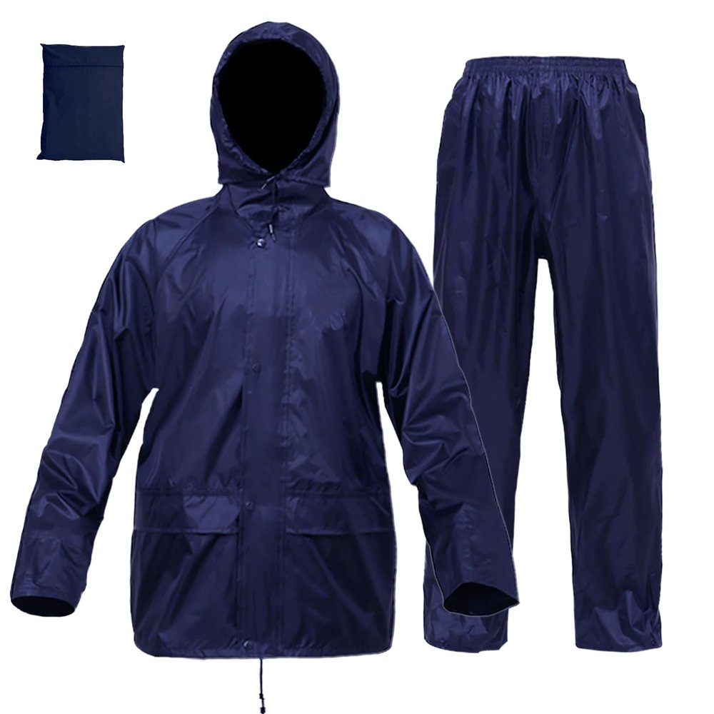 Rizzon Rain Suit Jacket/Trouser for Men Women Waterproof Lightweight Rain Gear for Outdoor Farm Fishing Motorcycle (Navy,XXL)