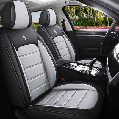LEYPOCO Leather Seat Cover for Nissan Armada 2004-2023,Waterproof Soft Seat Covers,Interior Accessories Seat Covers Cushion Vehicle Protector Airbag Compatible(Black&Gray,Full Set)