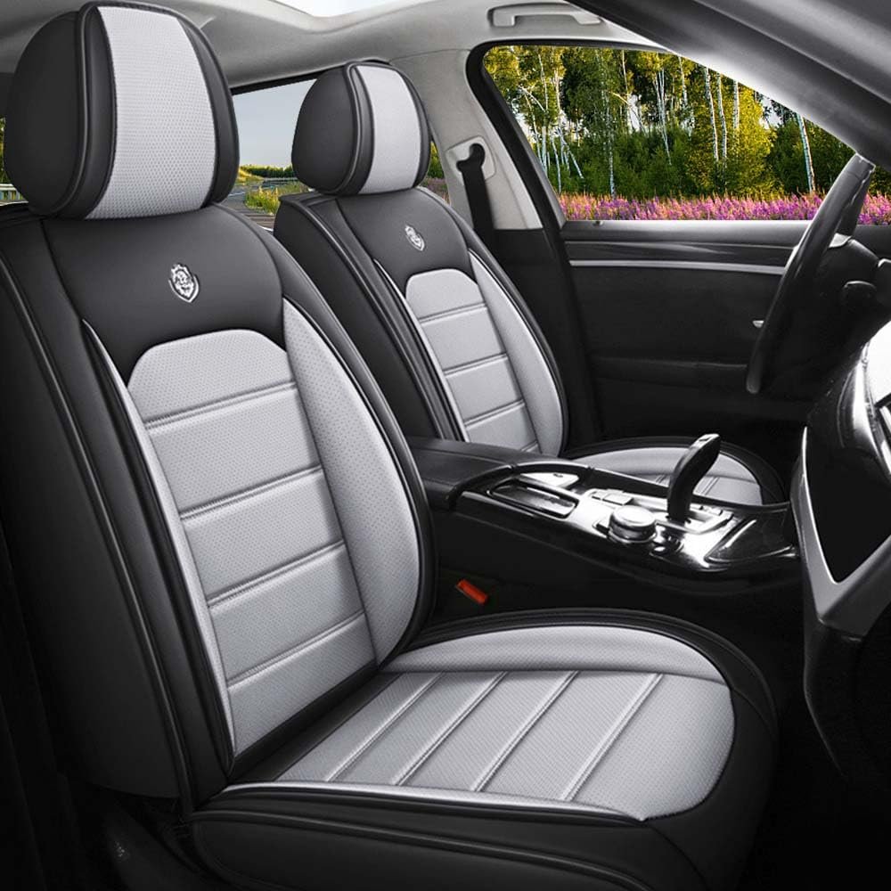 LEYPOCO Leather Seat Cover for Nissan Armada 2004-2023,Waterproof Soft Seat Covers,Interior Accessories Seat Covers Cushion Vehicle Protector Airbag Compatible(Black&Gray,Full Set)