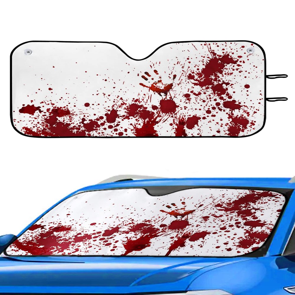 Windshield Sun Shade Blood Hand Horror Spooky Accordion Folding Auto Sunshade for Car Truck SUV Zombie Themed Scary Sun Visor Protector 28 x 55 in