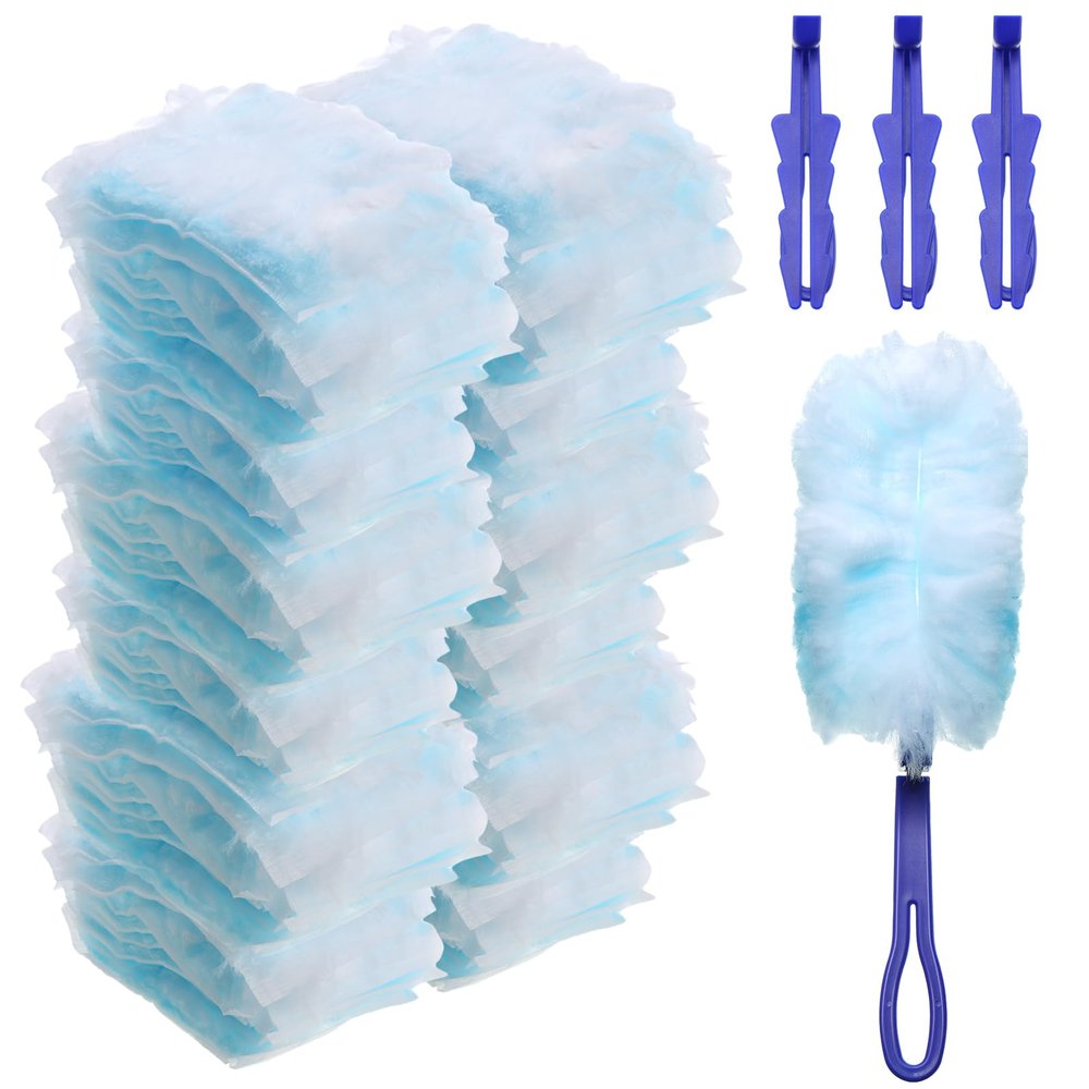 Yaomiao 120 Pcs Duster Refills for Cleaning Includes 100 Disposable Duster Refills Bulk with 20 Replacement Handle for Cleaning Office, Home, Blinds, Ceiling Fans, Furniture(Blue)