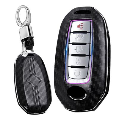 SANRILY ABS Plastic 3/4/5 Button Key Fob Cover for Infiniti Q50 Q60 QX50 QX55 QX60 2018-2023 Keyless Key Case with Keychain Carbon Fiber Black