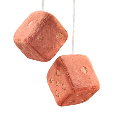Pair 3 Fuzzy Plush Dice Heart Shape Decor for Car Rearview Mirror, Retro Square Decoration Dice for Car Hanging Accessories (Brown)