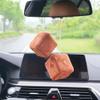 Pair 3 Fuzzy Plush Dice Heart Shape Decor for Car Rearview Mirror, Retro Square Decoration Dice for Car Hanging Accessories (Brown) view 2