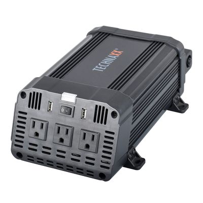 Technaxx Car Power Inverter TE16, 3X Plugs, 2X USB Ports, TV Rheinland Certified, converts 12v to 120v - Power Output is 1200W (Continuous) & 2400W (Peak)